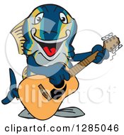 Cartoon Happy Tuna Fish Playing An Electric Guitar