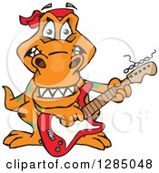 Poster, Art Print Of Cartoon Happy T Rex Dinosaur Playing An Electric Guitar