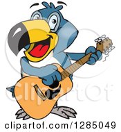 Poster, Art Print Of Cartoon Happy Toucan Playing An Acoustic Guitar