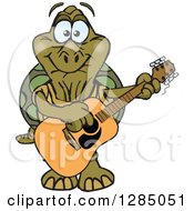 Poster, Art Print Of Cartoon Happy Tortoise Playing An Acoustic Guitar