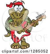 Poster, Art Print Of Cartoon Happy Tortoise Playing An Electric Guitar