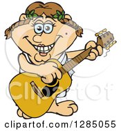 Poster, Art Print Of Cartoon Happy Greek Woman Playing An Acoustic Guitar