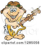 Poster, Art Print Of Cartoon Happy Greek Woman Playing An Electric Guitar