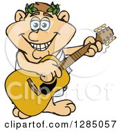 Cartoon Happy Greek Man Playing An Acoustic Guitar