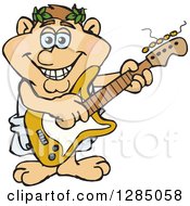 Cartoon Happy Greek Man Playing An Electric Guitar