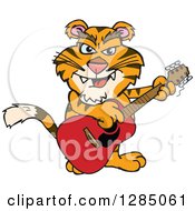 Poster, Art Print Of Cartoon Happy Tiger Playing An Acoustic Guitar