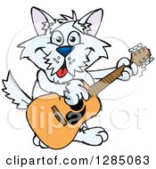 Poster, Art Print Of Cartoon Happy Terrier Dog Playing An Acoustic Guitar