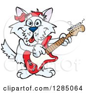 Poster, Art Print Of Cartoon Happy Terrier Dog Playing An Electric Guitar