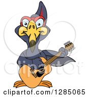 Cartoon Happy Terradactyl Playing An Acoustic Guitar