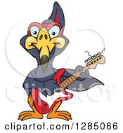 Poster, Art Print Of Cartoon Happy Terradactyl Playing An Electric Guitar