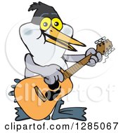 Clipart Of A Cartoon Happy Tern Bird Playing An Acoustic Guitar Royalty Free Vector Illustration