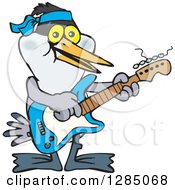 Clipart Of A Cartoon Happy Tern Bird Playing An Electric Guitar Royalty Free Vector Illustration by Dennis Holmes Designs