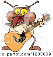 Cartoon Happy Termite Playing An Acoustic Guitar