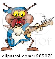 Poster, Art Print Of Cartoon Happy Termite Playing An Electric Guitar