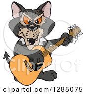 Clipart Of A Cartoon Happy Tasmanian Devil Playing An Acoustic Guitar Royalty Free Vector Illustration by Dennis Holmes Designs