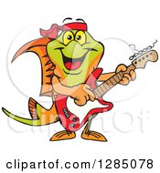 Cartoon Happy Swordtail Fish Playing An Electric Guitar