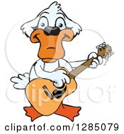 Cartoon Happy Mute Swan Playing An Acoustic Guitar