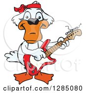 Cartoon Happy Mute Swan Playing An Electric Guitar