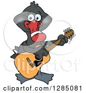 Cartoon Happy Black Swan Playing An Acoustic Guitar