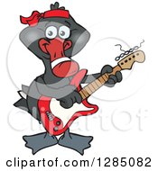 Cartoon Happy Black Swan Playing An Electric Guitar