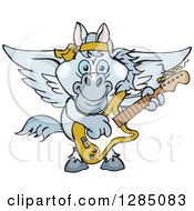 Poster, Art Print Of Cartoon Happy Pegasus Horse Playing An Electric Guitar