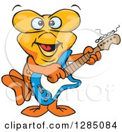 Poster, Art Print Of Cartoon Happy Goldfish Playing An Electric Guitar