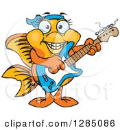 Cartoon Happy Fancy Goldfish Playing An Electric Guitar
