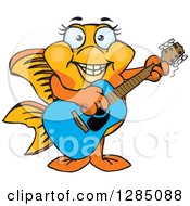 Cartoon Happy Fancy Goldfish Playing An Acoustic Guitar