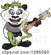 Poster, Art Print Of Cartoon Happy Panda Playing An Electric Guitar