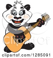 Poster, Art Print Of Cartoon Happy Panda Playing An Acoustic Guitar