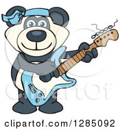 Poster, Art Print Of Cartoon Happy Blue Eyed Panda Playing An Electric Guitar