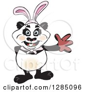 Poster, Art Print Of Friendly Waving Panda Wearing Easter Bunny Ears