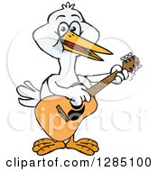 Poster, Art Print Of Cartoon Happy Stork Playing An Acoustic Guitar
