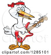 Poster, Art Print Of Cartoon Happy Stork Playing An Electric Guitar
