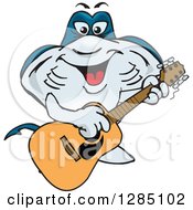 Cartoon Happy Sting Ray Playing An Acoustic Guitar