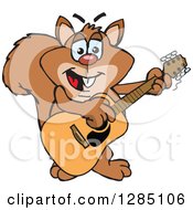 Poster, Art Print Of Cartoon Happy Squirrel Playing An Acoustic Guitar