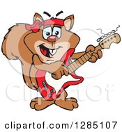 Clipart Of A Cartoon Happy Squirrel Playing An Electric Guitar Royalty Free Vector Illustration