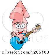 Poster, Art Print Of Cartoon Happy Squid Playing An Acoustic Guitar