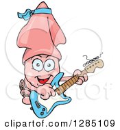 Poster, Art Print Of Cartoon Happy Squid Playing An Electric Guitar