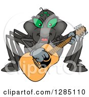 Cartoon Happy Black Widow Spider Playing An Acoustic Guitar