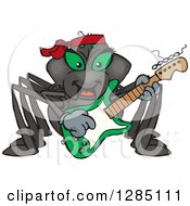 Cartoon Happy Black Widow Spider Playing An Electric Guitar