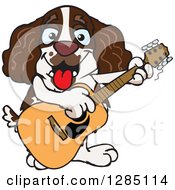 Poster, Art Print Of Cartoon Happy English Springer Spaniel Dog Playing An Acoustic Guitar