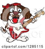Poster, Art Print Of Cartoon Happy English Springer Spaniel Dog Playing An Electric Guitar
