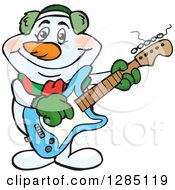 Poster, Art Print Of Cartoon Happy Snowman Smoking A Pipe And Playing An Electric Guitar