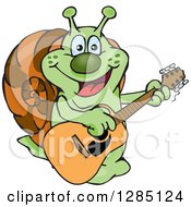 Poster, Art Print Of Cartoon Happy Snail Playing An Acoustic Guitar