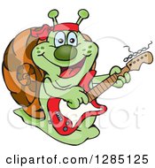 Poster, Art Print Of Cartoon Happy Snail Playing An Electric Guitar