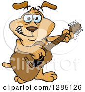 Clipart Of A Cartoon Happy Sparkey Dog Playing An Acoustic Guitar Royalty Free Vector Illustration