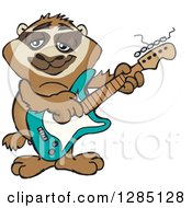 Poster, Art Print Of Cartoon Happy Sloth Playing An Electric Guitar