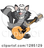 Clipart Of A Cartoon Happy Skunk Playing An Acoustic Guitar Royalty Free Vector Illustration by Dennis Holmes Designs