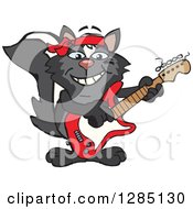 Clipart Of A Cartoon Happy Skunk Playing An Electric Guitar Royalty Free Vector Illustration